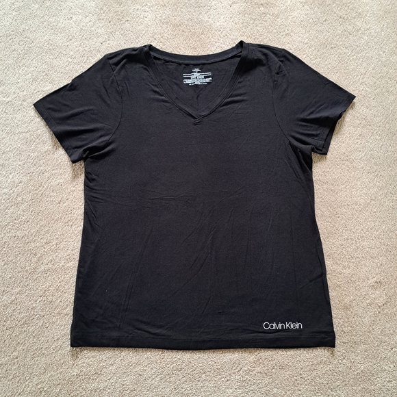 ❤️ Calvin Klein PJ Top Black Short Sleeved Women's Medium V-neck Loungewear - Picture 1 of 12
